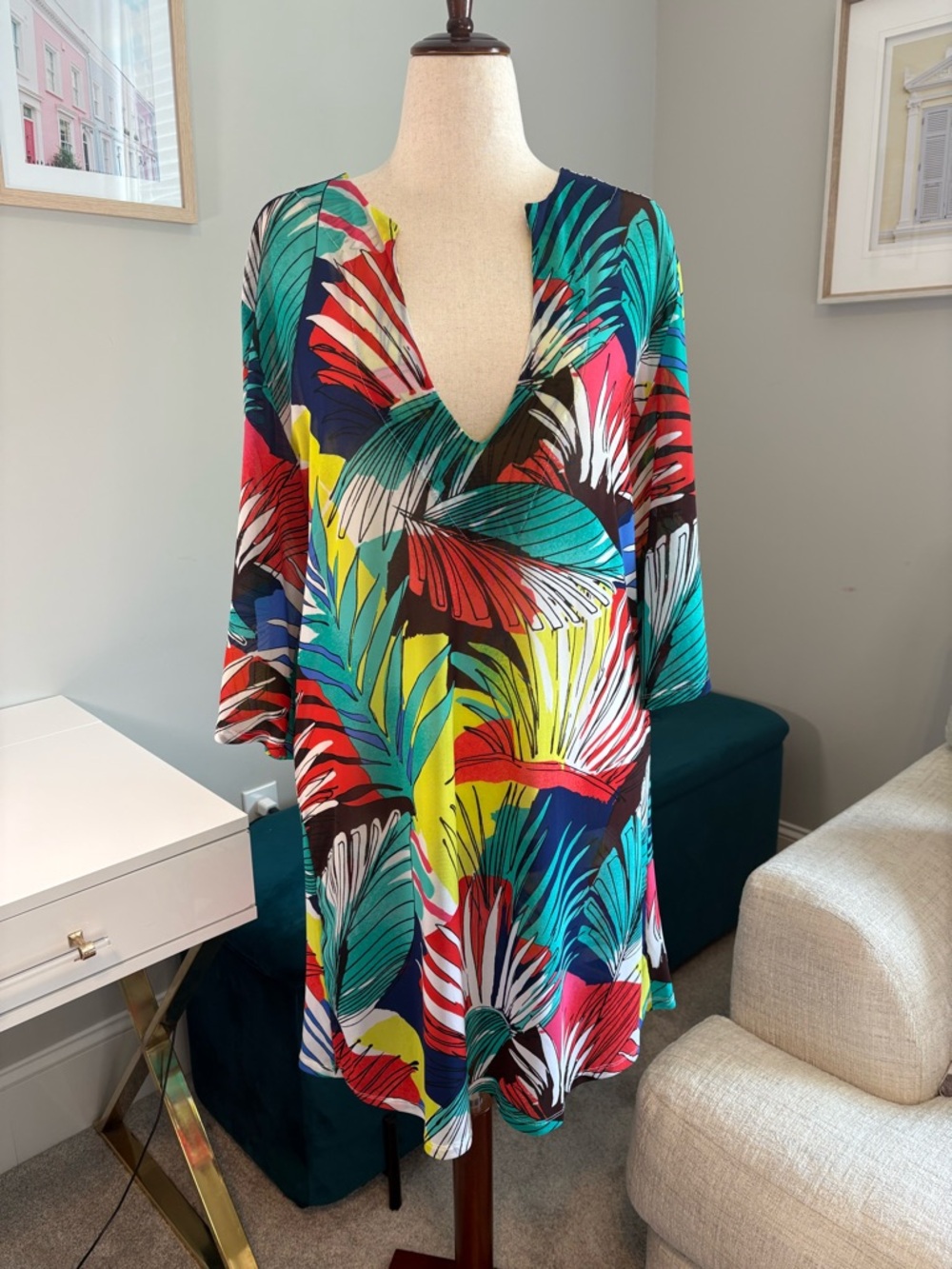 Anne Cole Multicolor Tropical V-Neck Swim Cover-Up